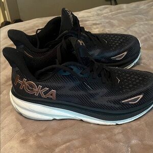 Women’s Hoka Clifton 9 Black and White Athletic Shoes